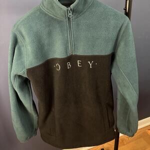 OBEY, Two Colour Teal & Black Quarter Zip Fleece, Mens Small